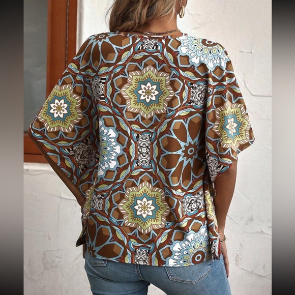 Boho floral print batwing sleeve blouse - Picture 3 of 6